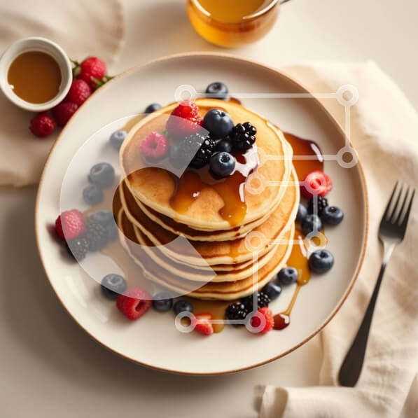 Σετ των 2 Intra Συλλεκτικό Ξύλινο Παζλ Plywood  4mm - Νόστιμες τηγανίτες με σιρόπι και μούρα - Φωτογραφία Αρχείου Σε Ξύλινο Κουτί - Διαστάσεις: 10x10 cm – 25 κομμάτια