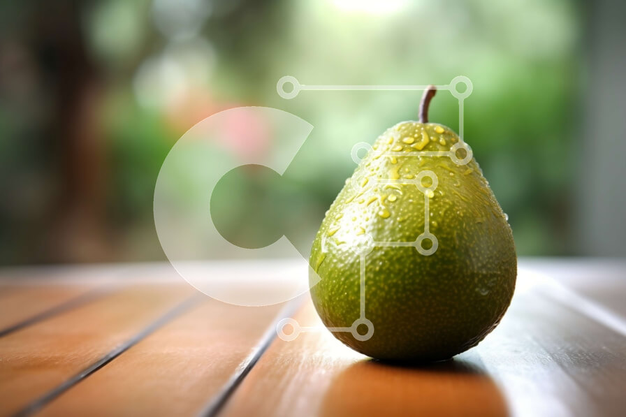 Σετ των 2 Intra Συλλεκτικό Ξύλινο Παζλ Plywood  4mm - Φρέσκο ​​πράσινο αχλάδι σε ξύλινο τραπέζι με όμορφο πράσινο φόντο Σε Ξύλινο Κουτί - Διαστάσεις: 10x10 cm – 25 κομμάτια