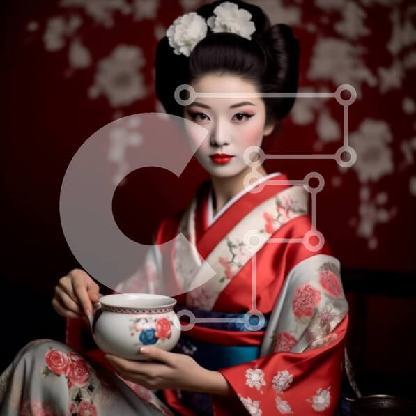 Intra Συλλεκτικό Ξύλινο Παζλ Plywood  4mm - Όμορφη εικόνα μιας γυναίκας με κιμονό με ένα φλιτζάνι τσαγιού Σε Ξύλινο Κουτί - Διαστάσεις Puzzle: 10x10 cm – 25 κομμάτια