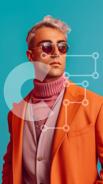 Intra Συλλεκτικό Ξύλινο Παζλ Plywood  4mm - Κομψός άντρας με πορτοκαλί σακάκι και ροζ γυαλιά ηλίου με τα χέρια στις τσέπες Σε Ξύλινο Κουτί - Διαστάσεις Puzzle: 10x10 cm – 25 κομμάτια