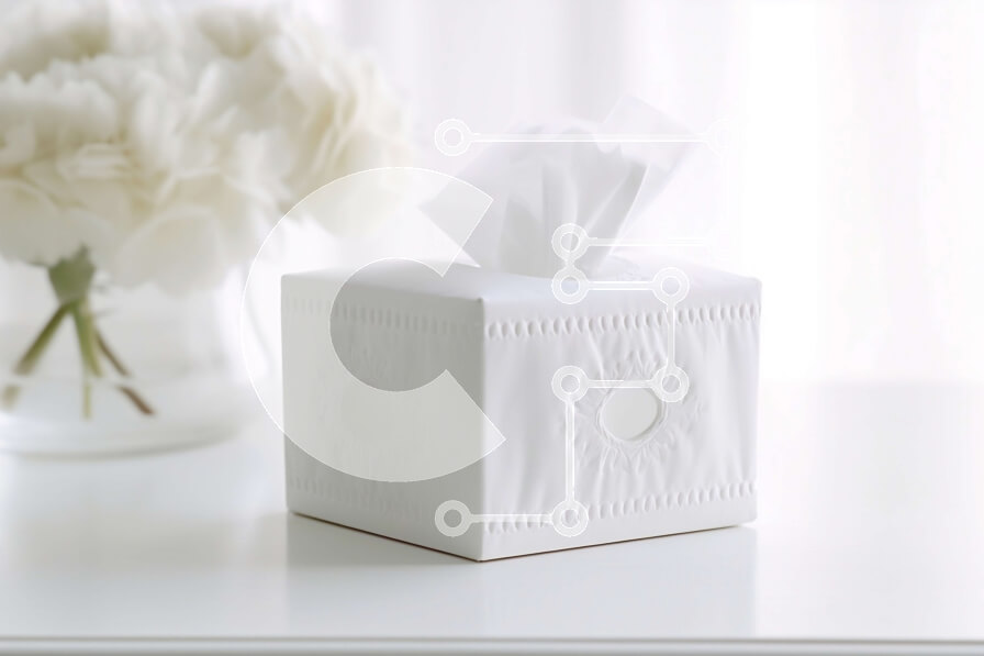 Intra Συλλεκτικό Ξύλινο Παζλ Plywood  4mm - Λευκό χαρτομάντιλο κουτί και λουλούδια στο τραπέζι - φωτογραφία αρχείου Σε Ξύλινο Κουτί - Διαστάσεις Puzzle: 10x10 cm – 25 κομμάτια