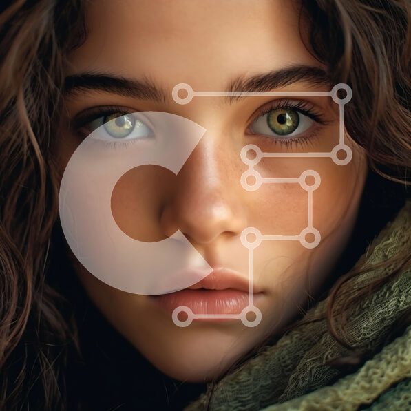 Σετ των 2 Intra Συλλεκτικό Ξύλινο Παζλ Plywood  4mm - Σοβαρό πορτρέτο μιας όμορφης νεαρής γυναίκας με σγουρά καστανά μαλλιά και πράσινα μάτια Σε Ξύλινο Κουτί - Διαστάσεις: 10x10 cm – 25 κομμάτια