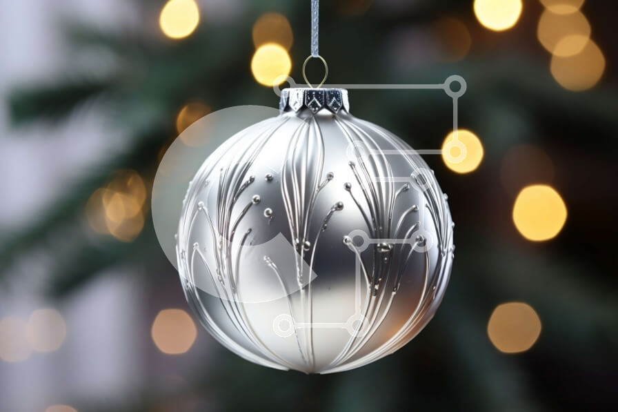 Intra Συλλεκτικό Ξύλινο Παζλ Plywood  4mm - Διακόσμηση διακοπών: Ασημένια μπάλα που κρέμεται από δέντρο Σε Ξύλινο Κουτί - Διαστάσεις: 10x10 cm – 25 κομμάτια