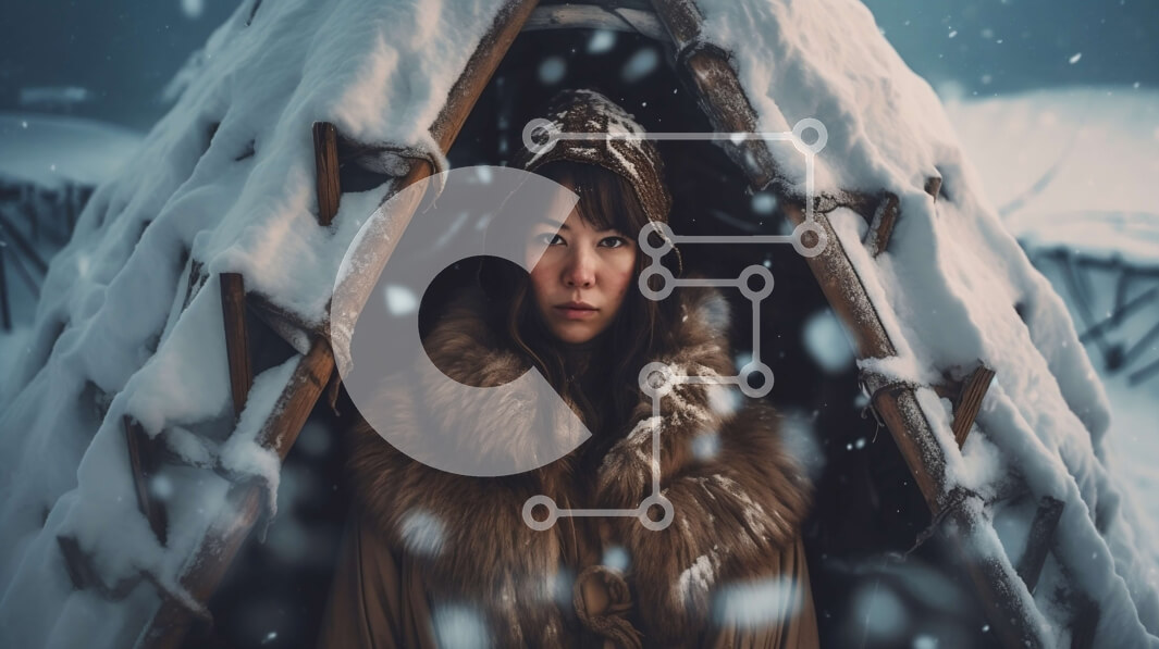 Intra Συλλεκτικό Ξύλινο Παζλ Plywood  4mm - Η κομψή γυναίκα με γούνινο παλτό και κουκούλα ποζάρει μπροστά από το ιγκλού στο χιόνι Σε Ξύλινο Κουτί - Διαστάσεις Puzzle: 10x10 cm – 25 κομμάτια