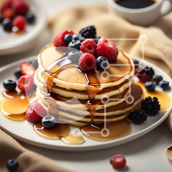 Σετ των 2 Intra Συλλεκτικό Ξύλινο Παζλ Plywood  4mm - Νόστιμη στοίβα από τηγανίτες με γλυκό σιρόπι και φρέσκα μούρα Σε Ξύλινο Κουτί - Διαστάσεις: 10x10 cm – 25 κομμάτια