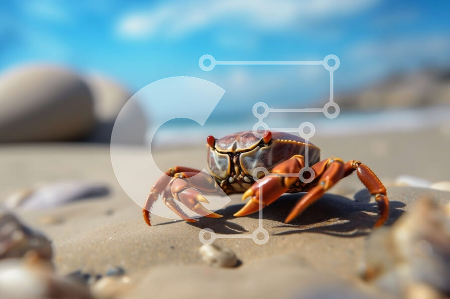 Intra Συλλεκτικό Ξύλινο Παζλ Plywood  4mm - Όμορφο κοντινό πλάνο καβούρι στην αμμώδη παραλία με καθαρό μπλε ουρανό Σε Ξύλινο Κουτί - Διαστάσεις: 10x10 cm – 25 κομμάτια