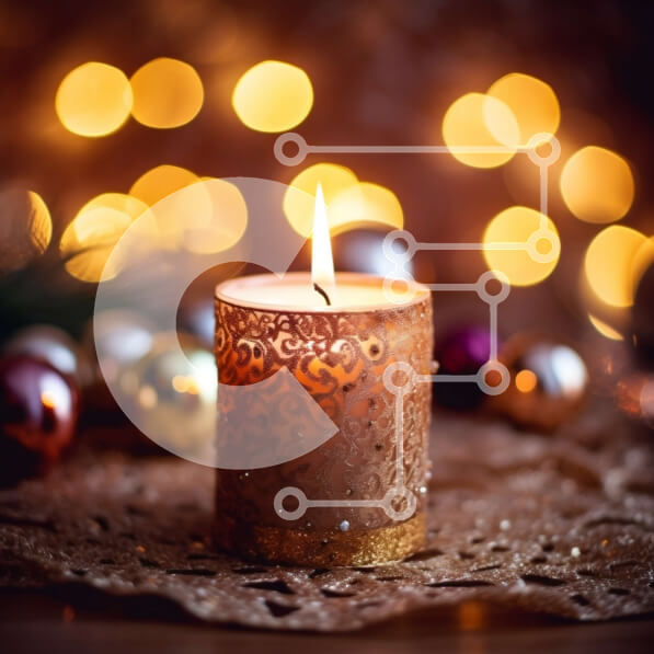 Intra Συλλεκτικό Ξύλινο Παζλ Plywood  4mm - Όμορφη Χριστουγεννιάτικη λαμπάδα με εορταστικά στολίδια στο βάθος Σε Ξύλινο Κουτί - Διαστάσεις: 10x10 cm – 25 κομμάτια