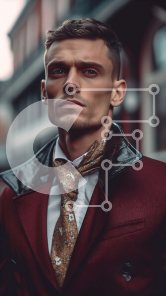 Intra Συλλεκτικό Ξύλινο Παζλ Plywood  4mm - Σοβαρός άνδρας με κόκκινο κοστούμι και κίτρινη γραβάτα που στέκεται στο δρόμο Σε Ξύλινο Κουτί - Διαστάσεις Puzzle: 10x10 cm – 25 κομμάτια