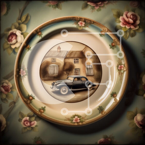 Intra Συλλεκτικό Ξύλινο Παζλ Plywood  4mm - Charming Vintage Car by a House with Flower Garden Σε Ξύλινο Κουτί - Διαστάσεις Puzzle: 10x10 cm – 25 κομμάτια