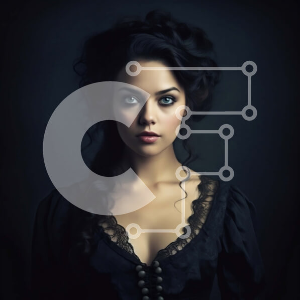 Σετ των 2 Intra Συλλεκτικό Ξύλινο Παζλ Plywood  4mm - Σοβαρή γυναίκα με μαύρο φόρεμα με ρέοντα μανίκια Σε Ξύλινο Κουτί - Διαστάσεις: 10x10 cm – 25 κομμάτια