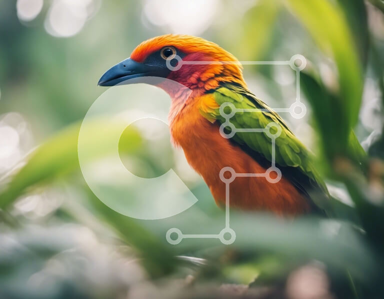 Intra Συλλεκτικό Ξύλινο Παζλ Plywood  4mm - Πολύχρωμο πουλί σκαρφαλωμένο στα πράσινα φύλλα στο δάσος Σε Ξύλινο Κουτί - Διαστάσεις: 10x10 cm – 25 κομμάτια