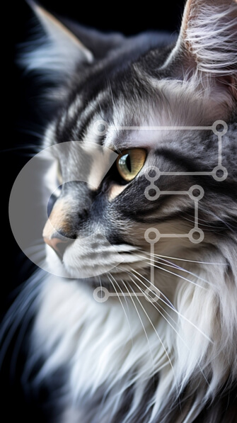 Σετ των 2 Intra Συλλεκτικό Ξύλινο Παζλ Plywood  4mm - Όμορφη κοντινή φωτογραφία μιας χνουδωτής γκρι και λευκής γάτας Σε Ξύλινο Κουτί - Διαστάσεις: 10x10 cm – 25 κομμάτια