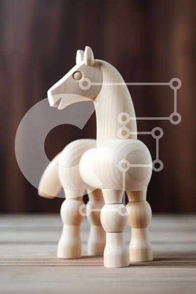 Intra Συλλεκτικό Ξύλινο Παζλ Plywood  4mm - Όμορφη εικόνα ενός ξύλινου παιχνιδιού αλόγων σε ένα ρουστίκ ξύλινο τραπέζι Σε Ξύλινο Κουτί - Διαστάσεις: 10x10 cm – 25 κομμάτια