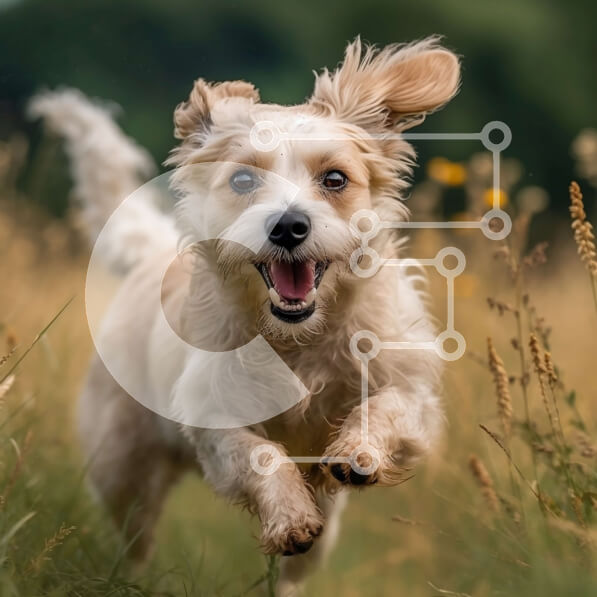 Intra Συλλεκτικό Ξύλινο Παζλ Plywood  4mm - Παιχνιδιάρικο σκυλί που τρέχει σε ένα χωράφι με ψηλό γρασίδι κάτω από τον ήλιο Σε Ξύλινο Κουτί - Διαστάσεις: 10x10 cm – 25 κομμάτια