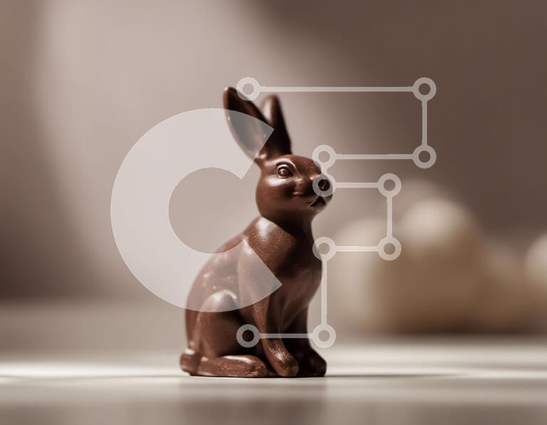 Intra Συλλεκτικό Ξύλινο Παζλ Plywood  4mm - Σοκολατένιο ειδώλιο λαγουδάκι του Πάσχα με αυγά Σε Ξύλινο Κουτί - Διαστάσεις Puzzle: 10x10 cm – 25 κομμάτια