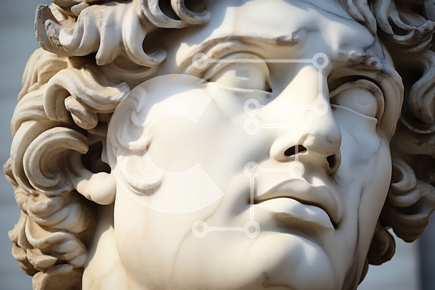 Intra Συλλεκτικό Ξύλινο Παζλ Plywood  4mm - Ισχυρό μαρμάρινο άγαλμα με σγουρά μαλλιά και σοβαρή έκφραση Σε Ξύλινο Κουτί - Διαστάσεις Puzzle: 10x10 cm – 25 κομμάτια