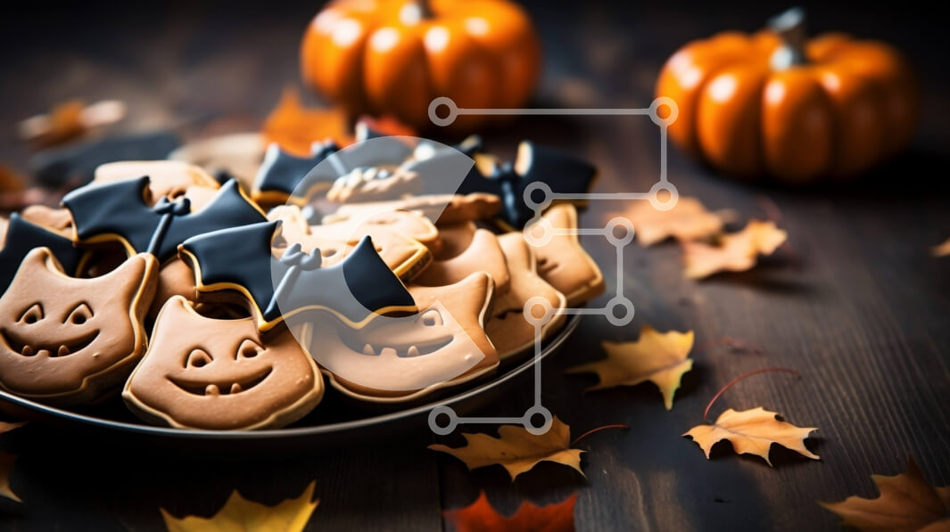 Σετ των 2 Intra Συλλεκτικό Ξύλινο Παζλ Plywood  4mm - Μπισκότα με θέμα το Halloween σε ένα ξύλινο πιάτο Σε Ξύλινο Κουτί - Διαστάσεις: 10x10 cm – 25 κομμάτια