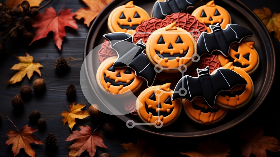 Σετ των 2 Intra Συλλεκτικό Ξύλινο Παζλ Plywood  4mm - Μπισκότα με θέμα το Halloween σε μια σκούρα ξύλινη επιφάνεια Σε Ξύλινο Κουτί - Διαστάσεις: 10x10 cm – 25 κομμάτια