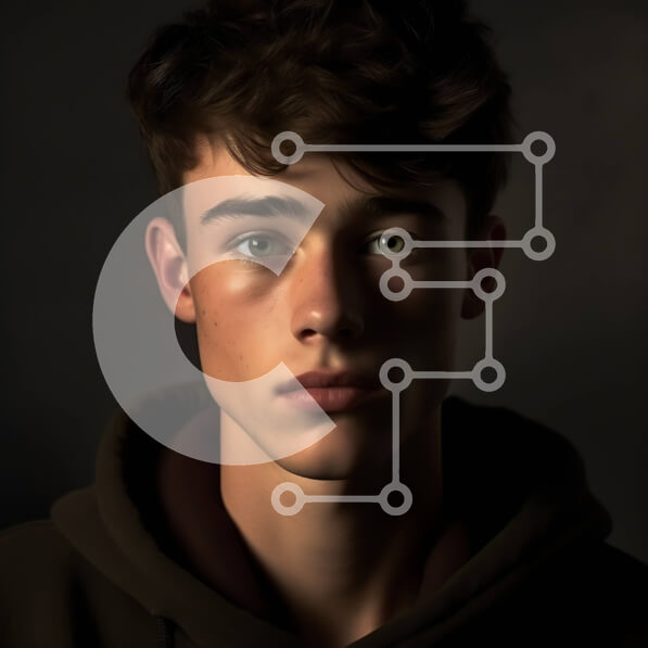 Intra Συλλεκτικό Ξύλινο Παζλ Plywood  4mm - Πορτρέτο ενός νεαρού άνδρα με κοντά καστανά μαλλιά και πράσινα μάτια σε καφέ κουκούλα Σε Ξύλινο Κουτί - Διαστάσεις Puzzle: 10x10 cm – 25 κομμάτια