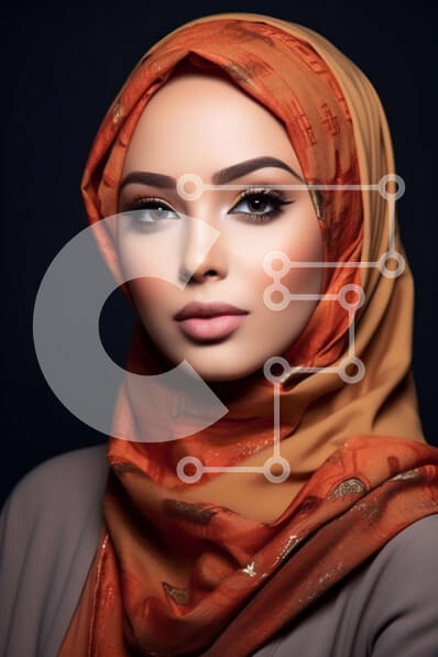 Intra Συλλεκτικό Ξύλινο Παζλ Plywood  4mm - Σοβαρό πορτρέτο μιας γυναίκας που φορά πορτοκαλί χιτζάμπ και μαύρη μπλούζα Σε Ξύλινο Κουτί - Διαστάσεις Puzzle: 10x10 cm – 25 κομμάτια