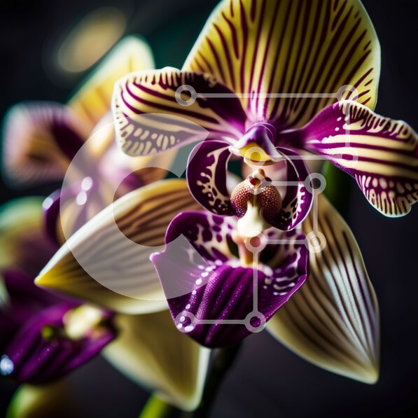 Intra Συλλεκτικό Ξύλινο Παζλ Plywood  4mm - Όμορφη κινηματογράφηση σε πρώτο πλάνο μιας ανθισμένης ορχιδέας με μωβ και λευκά ριγέ πέταλα Σε Ξύλινο Κουτί - Διαστάσεις: 10x10 cm – 25 κομμάτια