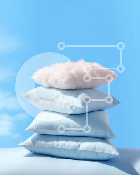 Intra Συλλεκτικό Ξύλινο Παζλ Plywood  4mm - Όμορφη εικόνα με μαξιλάρια σε κρεβάτι με φόντο μπλε του ουρανού Σε Ξύλινο Κουτί - Διαστάσεις Puzzle: 10x10 cm – 25 κομμάτια