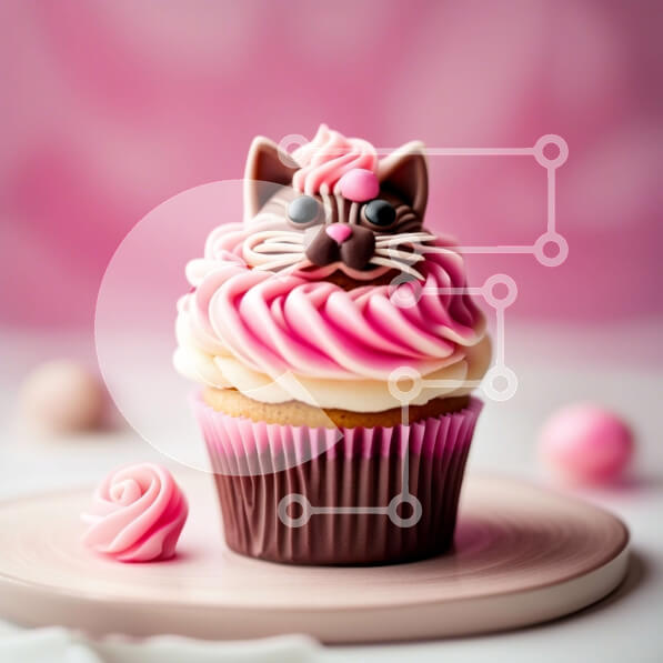 Σετ των 2 Intra Συλλεκτικό Ξύλινο Παζλ Plywood  4mm - Νόστιμο ροζ και λευκό cupcake με χαριτωμένο πρόσωπο γάτας Σε Ξύλινο Κουτί - Διαστάσεις: 10x10 cm – 25 κομμάτια