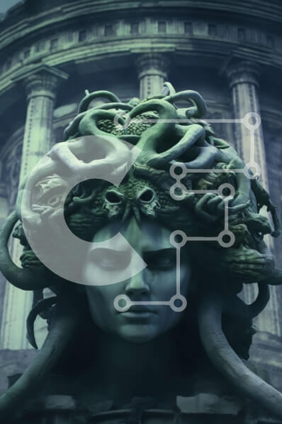 Intra Συλλεκτικό Ξύλινο Παζλ Plywood  4mm - Εκπληκτική εικόνα της γυναίκας με το στέμμα των φιδιών μπροστά από το Architectural Marvel Σε Ξύλινο Κουτί - Διαστάσεις Puzzle: 10x10 cm – 25 κομμάτια