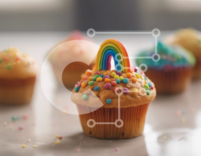 Σετ των 2 Intra Συλλεκτικό Ξύλινο Παζλ Plywood  4mm - Πολύχρωμα cupcakes με ψεκασμούς σε ένα τραπέζι Σε Ξύλινο Κουτί - Διαστάσεις: 10x10 cm – 25 κομμάτια