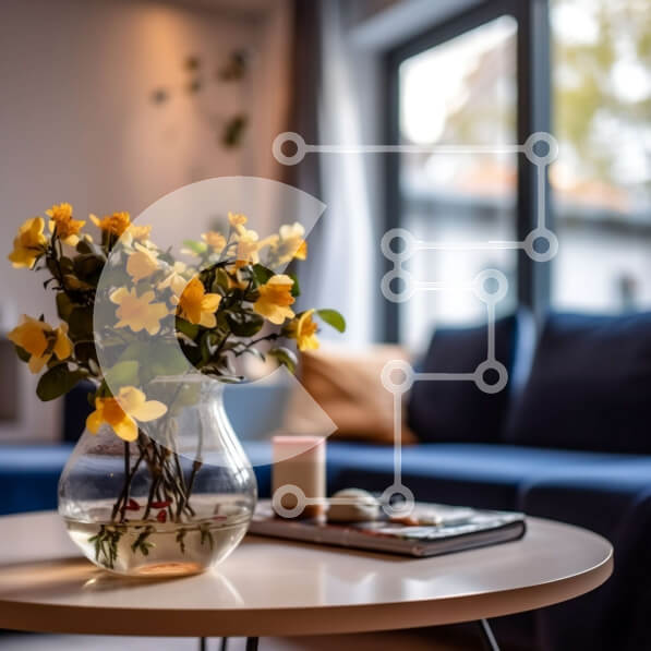 Intra Συλλεκτικό Ξύλινο Παζλ Plywood  4mm - Όμορφα κίτρινα τριαντάφυλλα σε ένα μπλε σαλόνι Σε Ξύλινο Κουτί - Διαστάσεις Puzzle: 10x10 cm – 25 κομμάτια