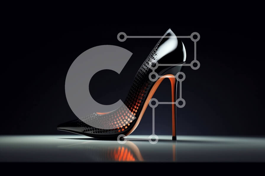 Intra Συλλεκτικό Ξύλινο Παζλ Plywood  4mm - Κομψό μαύρο ψηλοτάκουνο παπούτσι με πορτοκαλί σόλα Σε Ξύλινο Κουτί - Διαστάσεις Puzzle: 10x10 cm – 25 κομμάτια