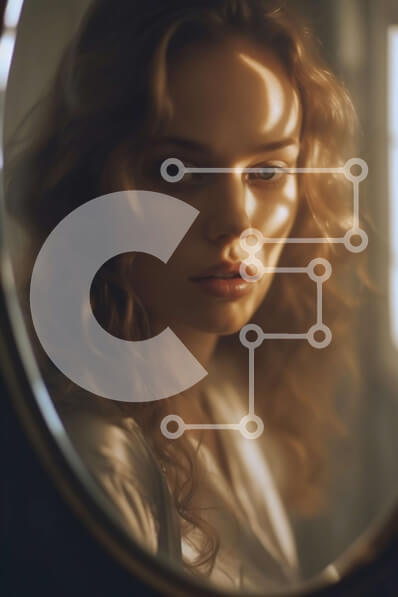 Intra Συλλεκτικό Ξύλινο Παζλ Plywood  4mm - Κομψή γυναίκα με σγουρά μαλλιά που κοιτάζει στον καθρέφτη Σε Ξύλινο Κουτί - Διαστάσεις Puzzle: 10x10 cm – 25 κομμάτια