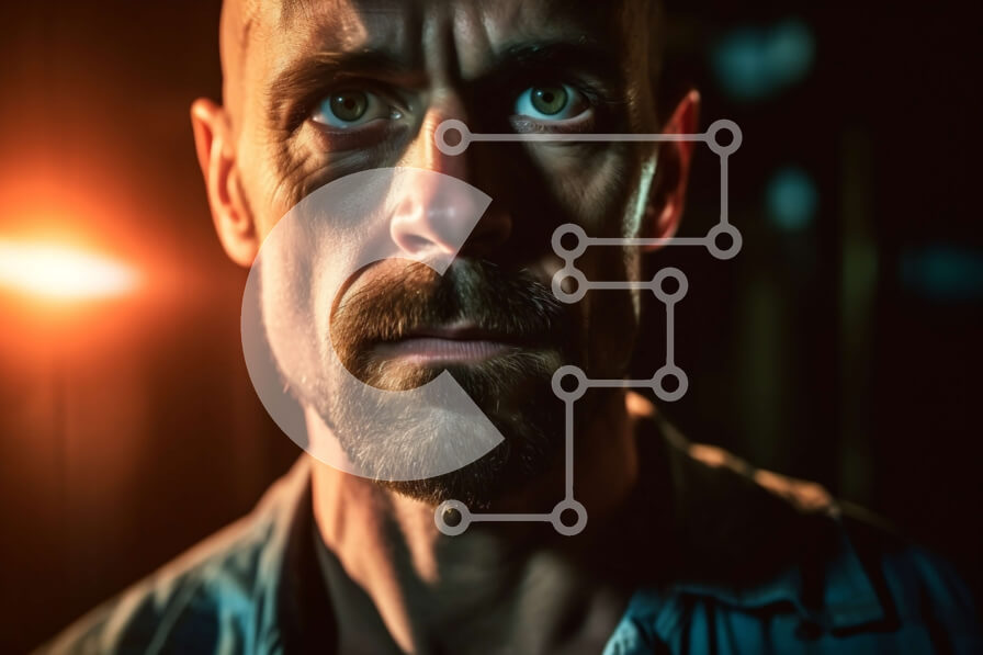 Intra Συλλεκτικό Ξύλινο Παζλ Plywood  4mm - Σοβαρός άντρας με γένια και μουστάκι που κοιτάζει κατευθείαν την κάμερα Σε Ξύλινο Κουτί - Διαστάσεις Puzzle: 10x10 cm – 25 κομμάτια