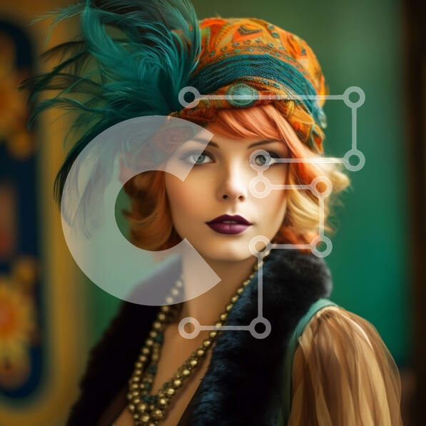 Σετ των 2 Intra Συλλεκτικό Ξύλινο Παζλ Plywood  4mm - Εκπληκτική γυναίκα με πορτοκαλί φτερωτό καπέλο και ασπρόμαυρο φόρεμα Σε Ξύλινο Κουτί - Διαστάσεις: 10x10 cm – 25 κομμάτια