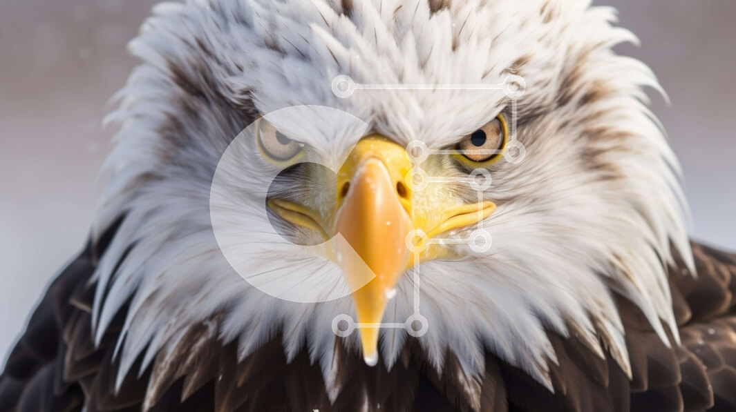 Σετ των 2 Intra Συλλεκτικό Ξύλινο Παζλ Plywood  4mm - Ισχυρή κοντινή πλάνο του κεφαλιού και των ματιών ενός φαλακρού αετού Σε Ξύλινο Κουτί - Διαστάσεις: 10x10 cm – 25 κομμάτια