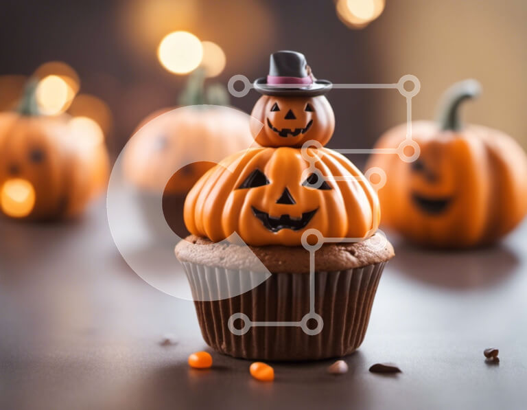 Σετ των 2 Intra Συλλεκτικό Ξύλινο Παζλ Plywood  4mm - Αποκριάτικο cupcake με κολοκύθες και ζαχαρωτά Σε Ξύλινο Κουτί - Διαστάσεις: 10x10 cm – 25 κομμάτια