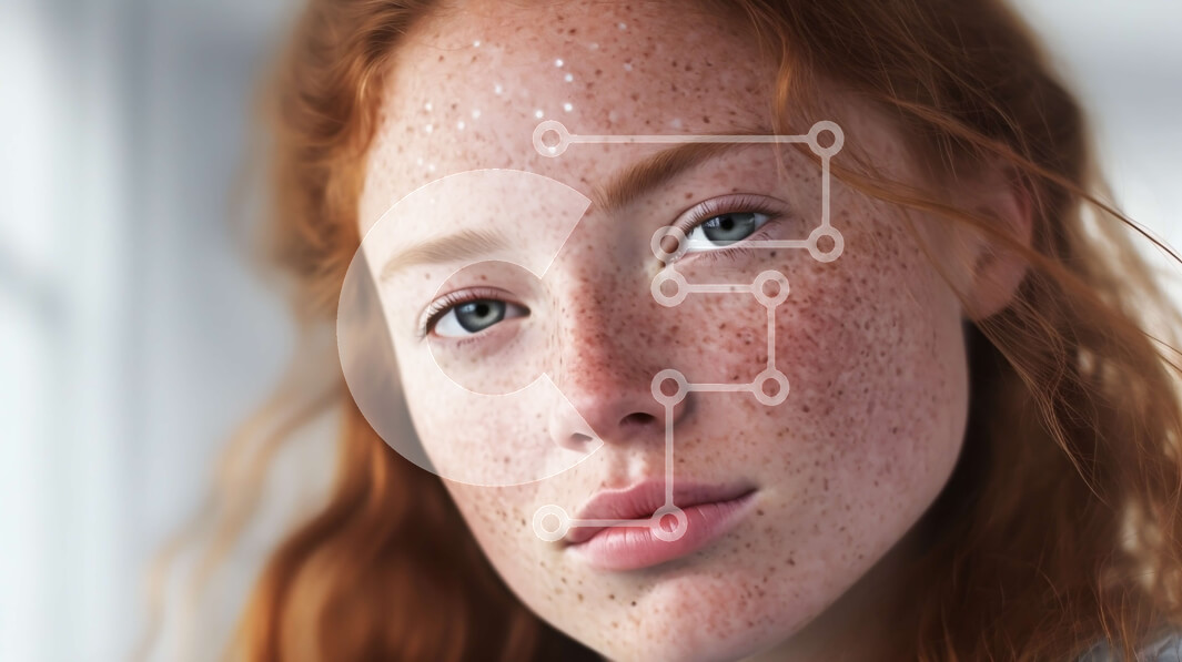 Intra Συλλεκτικό Ξύλινο Παζλ Plywood  4mm - Πορτρέτο μιας κοκκινομάλλας γυναίκας με φακίδες και μπλε πουκάμισο Σε Ξύλινο Κουτί - Διαστάσεις Puzzle: 10x10 cm – 25 κομμάτια