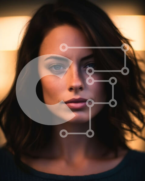 Intra Συλλεκτικό Ξύλινο Παζλ Plywood  4mm - Σοβαρό πορτρέτο μιας όμορφης γυναίκας με καστανά μαλλιά και καστανά μάτια Σε Ξύλινο Κουτί - Διαστάσεις Puzzle: 10x10 cm – 25 κομμάτια