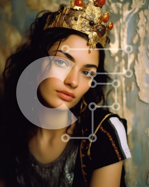 Intra Συλλεκτικό Ξύλινο Παζλ Plywood  4mm - Εκπληκτικό πορτρέτο μιας γυναίκας που φορά ένα περίπλοκο χρυσό στέμμα Σε Ξύλινο Κουτί - Διαστάσεις Puzzle: 10x10 cm – 25 κομμάτια