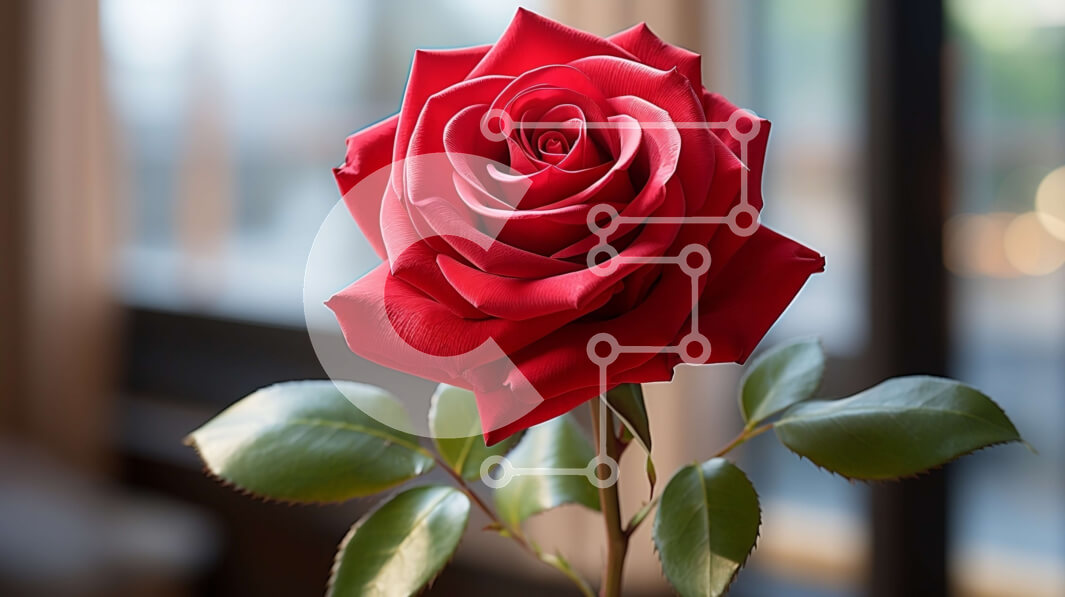 Intra Συλλεκτικό Ξύλινο Παζλ Plywood  4mm - Εκπληκτική εικόνα ενός κόκκινου τριαντάφυλλου μπροστά από μια θέα στον ορίζοντα της πόλης Σε Ξύλινο Κουτί - Διαστάσεις: 10x10 cm – 25 κομμάτια