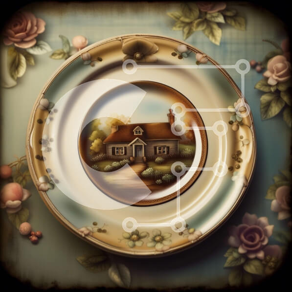 Intra Συλλεκτικό Ξύλινο Παζλ Plywood  4mm - Όμορφη ζωγραφική ενός εξοχικού σπιτιού με αχυρένια στέγη που περιβάλλεται από λουλούδια και αμπέλια Σε Ξύλινο Κουτί - Διαστάσεις: 10x10 cm – 25 κομμάτια