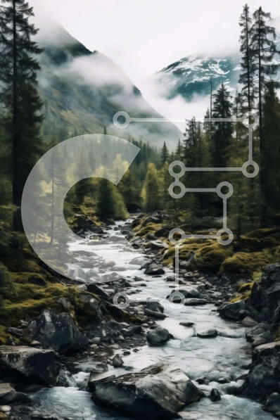 Σετ των 2 Intra Συλλεκτικό Ξύλινο Παζλ Plywood  4mm - Γαλήνια εικόνα ενός ορεινού ρεύματος που ρέει μέσα από ένα καταπράσινο δάσος Σε Ξύλινο Κουτί - Διαστάσεις: 10x10 cm – 25 κομμάτια