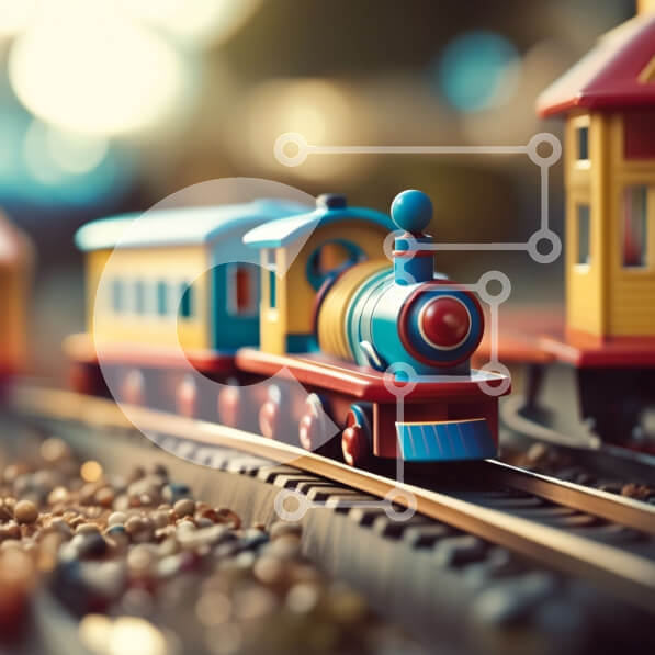 Intra Συλλεκτικό Ξύλινο Παζλ Plywood  4mm - Διασκεδαστικό και παιχνιδιάρικο σετ τρένου με πολύχρωμα κτίρια Σε Ξύλινο Κουτί - Διαστάσεις: 10x10 cm – 25 κομμάτια