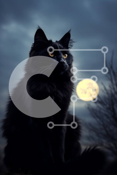 Σετ των 2 Intra Συλλεκτικό Ξύλινο Παζλ Plywood  4mm - Μυστηριώδης εικόνα μιας μαύρης γάτας σε έναν χορταριασμένο λόφο με πανσέληνο Σε Ξύλινο Κουτί - Διαστάσεις: 10x10 cm – 25 κομμάτια