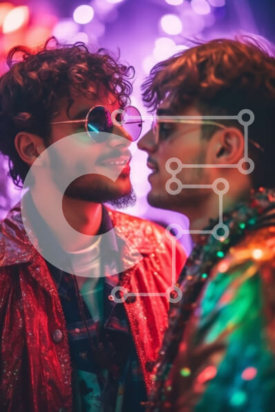 Intra Συλλεκτικό Ξύλινο Παζλ Plywood  4mm - Νυχτερινό κέντρο με έντονο φωτισμό με πολύχρωμα ρούχα και χαμογελαστούς άνδρες Σε Ξύλινο Κουτί - Διαστάσεις Puzzle: 10x10 cm – 25 κομμάτια