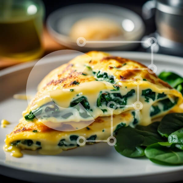 Σετ των 2 Intra Συλλεκτικό Ξύλινο Παζλ Plywood  4mm - Νόστιμη ομελέτα με σπανάκι και τυρί σε λευκό πιάτο Σε Ξύλινο Κουτί - Διαστάσεις: 10x10 cm – 25 κομμάτια