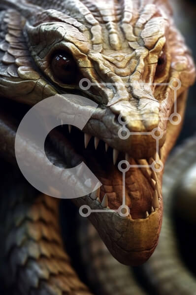 Σετ των 2 Intra Συλλεκτικό Ξύλινο Παζλ Plywood  4mm - Κοντινό πλάνο του κεφαλιού του φιδιού με τους γυμνούς κυνόδοντες Σε Ξύλινο Κουτί - Διαστάσεις: 10x10 cm – 25 κομμάτια