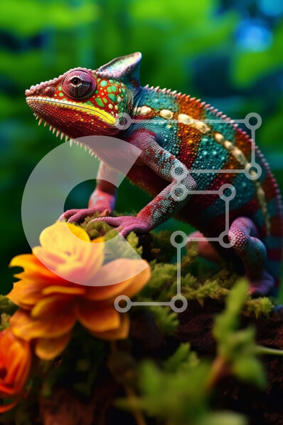 Σετ των 2 Intra Συλλεκτικό Ξύλινο Παζλ Plywood  4mm - Ζωντανή εικόνα ενός χαμαιλέοντα με λουλούδια στο φόντο Σε Ξύλινο Κουτί - Διαστάσεις: 10x10 cm – 25 κομμάτια