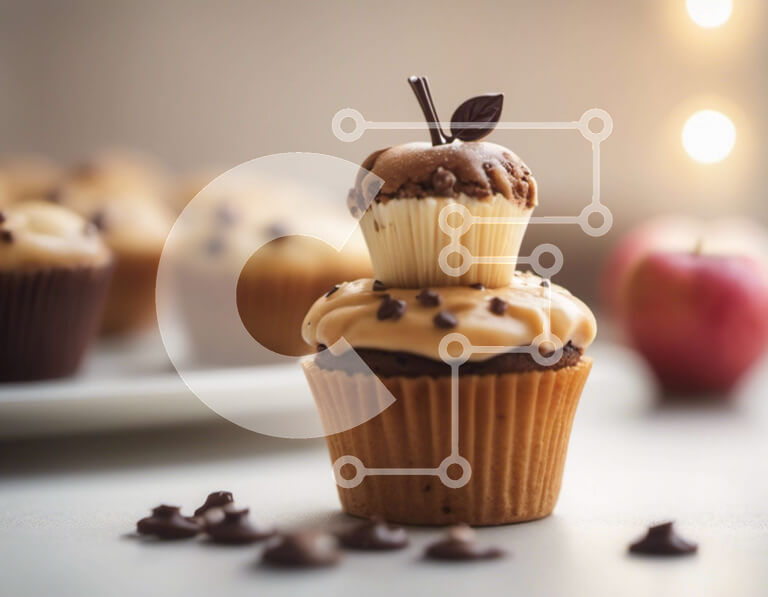 Σετ των 2 Intra Συλλεκτικό Ξύλινο Παζλ Plywood  4mm - Cupcakes στοιβάζονται το ένα πάνω στο άλλο με Cupcake σε σχήμα μήλου Σε Ξύλινο Κουτί - Διαστάσεις: 10x10 cm – 25 κομμάτια