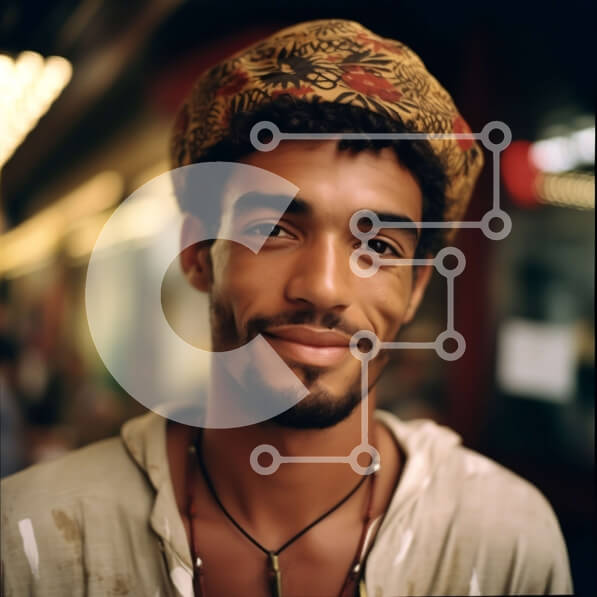 Intra Συλλεκτικό Ξύλινο Παζλ Plywood  4mm - Πορτρέτο ενός ευτυχισμένου άνδρα που φορά πολύχρωμο καπέλο και κολιέ Σε Ξύλινο Κουτί - Διαστάσεις Puzzle: 10x10 cm – 25 κομμάτια